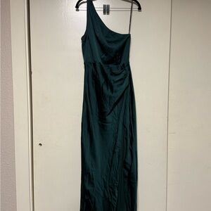 Lux One-Shoulder Dress in Deep Green